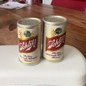 Old Small cans of beer Salt and pepper